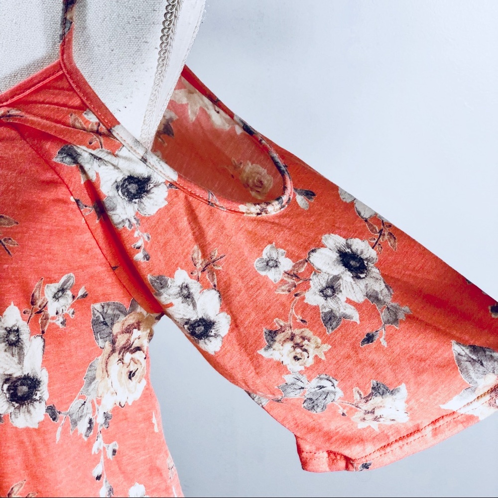Ginger G Pink Floral Cold Shoulder Top - Picture 4 of 8